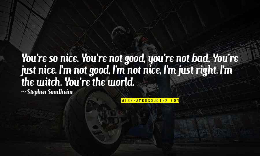 Good And Bad In The World Quotes By Stephen Sondheim: You're so nice. You're not good, you're not