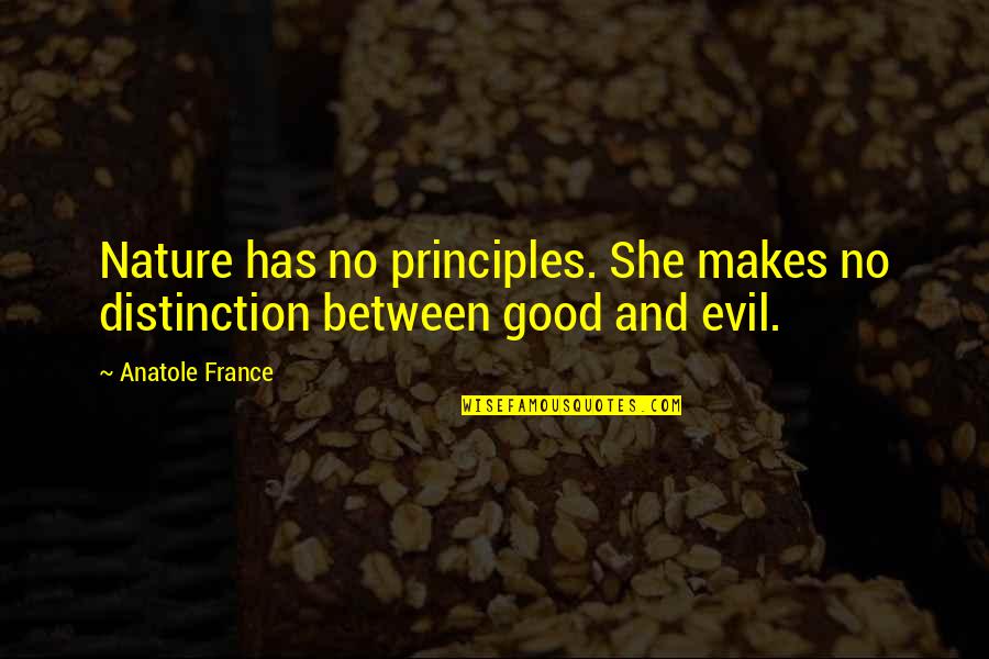 Good And Evil Nature Quotes By Anatole France: Nature has no principles. She makes no distinction