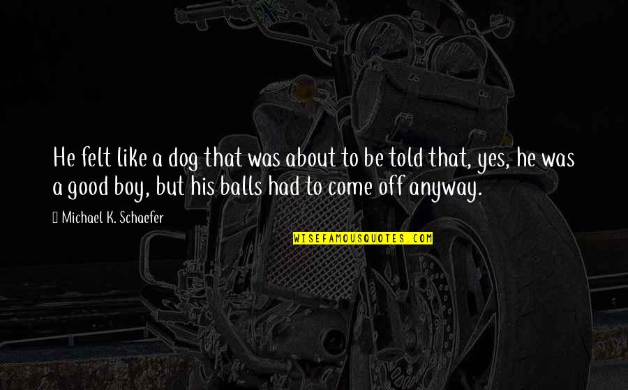 Good Boy Dog Quotes By Michael K. Schaefer: He felt like a dog that was about