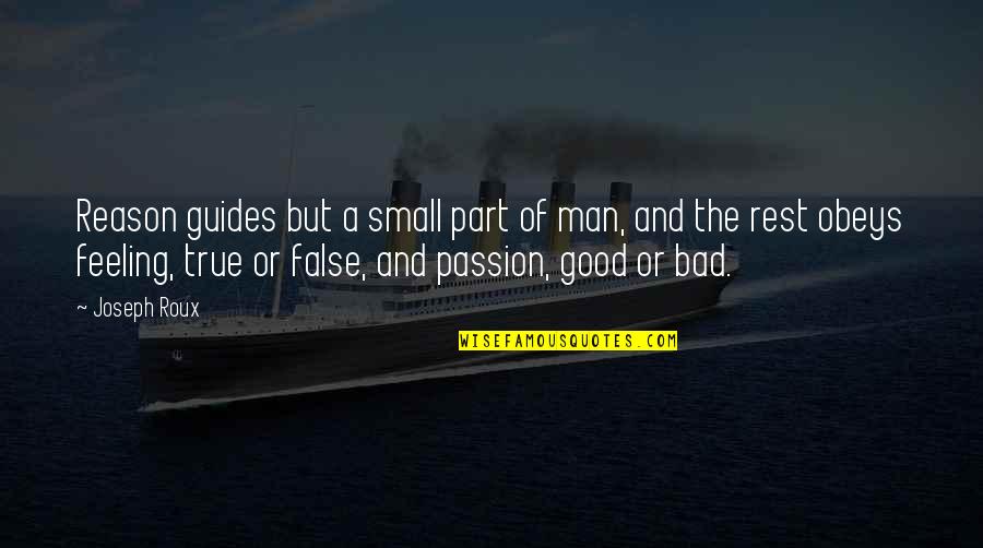 Good But Small Quotes By Joseph Roux: Reason guides but a small part of man,