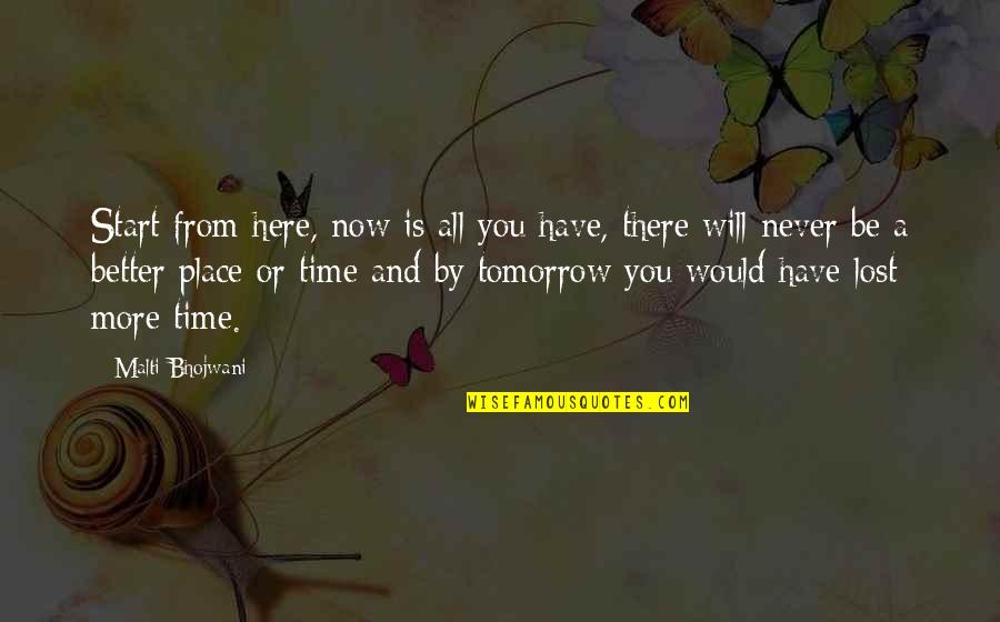 Good Contentment Quotes By Malti Bhojwani: Start from here, now is all you have,