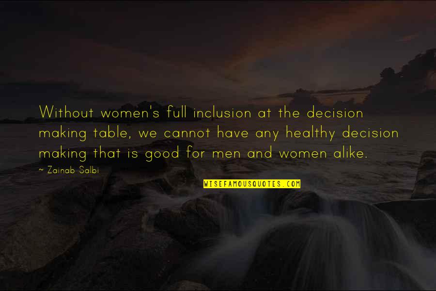 Good Decision Making Quotes By Zainab Salbi: Without women's full inclusion at the decision making