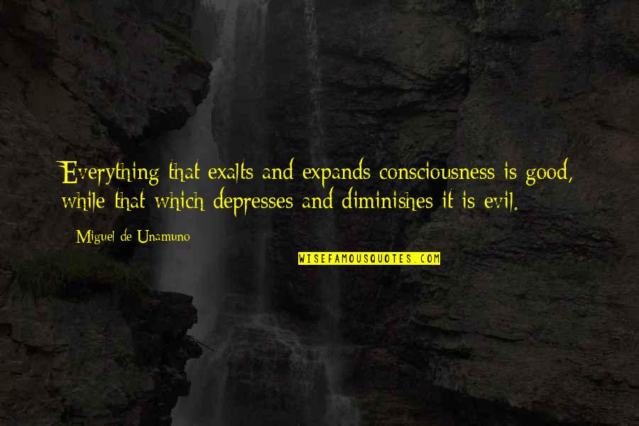 Good Depressing Quotes By Miguel De Unamuno: Everything that exalts and expands consciousness is good,