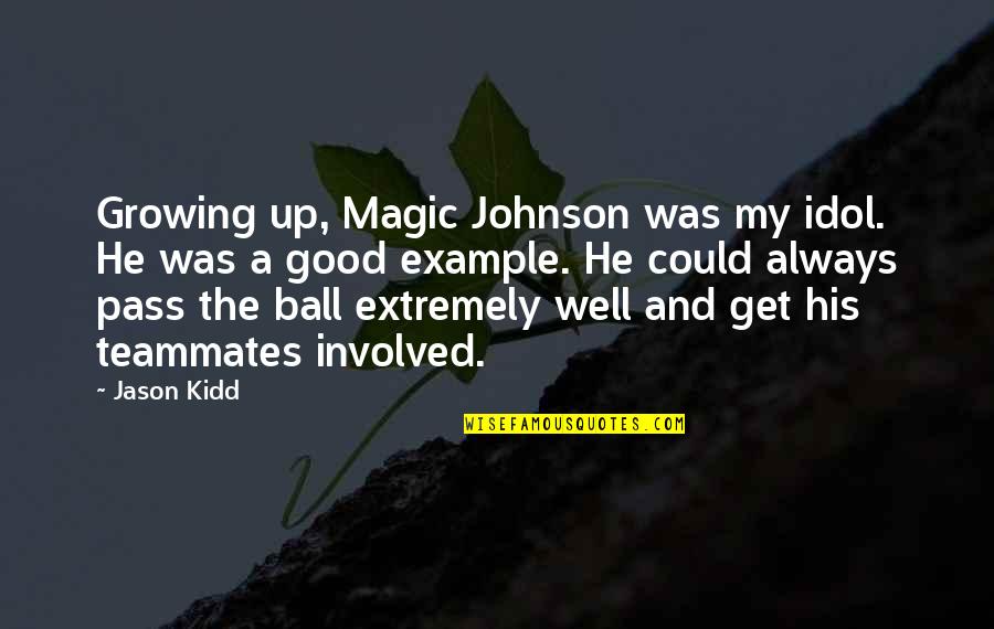 Good Example Quotes By Jason Kidd: Growing up, Magic Johnson was my idol. He