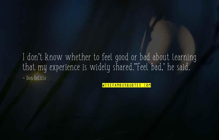 Good Experience Quotes By Don DeLillo: I don't know whether to feel good or Good Experience Quotes By Don DeLillo: I don't know whether to feel good or