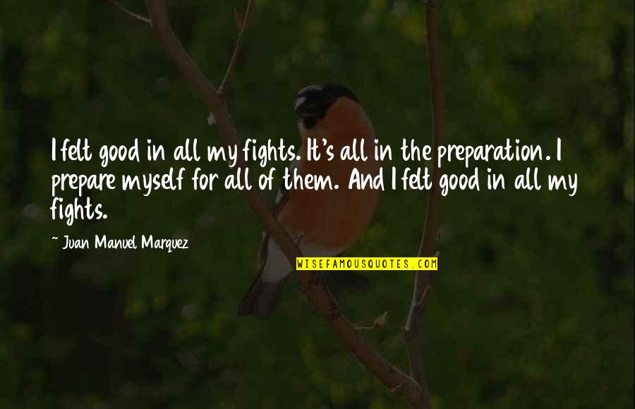 Good Fights Quotes By Juan Manuel Marquez: I felt good in all my fights. It's Good Fights Quotes By Juan Manuel Marquez: I felt good in all my fights. It's