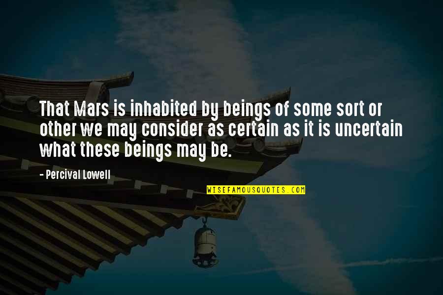 Good Friends And Music Quotes By Percival Lowell: That Mars is inhabited by beings of some