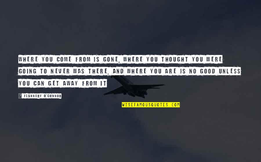 Good Going Away Quotes By Flannery O'Connor: Where you come from is gone, where you Good Going Away Quotes By Flannery O'Connor: Where you come from is gone, where you
