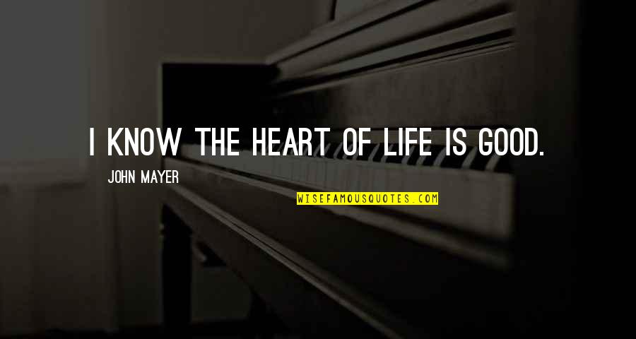 Good John Mayer Quotes By John Mayer: I know the heart of life is good. Good John Mayer Quotes By John Mayer: I know the heart of life is good.