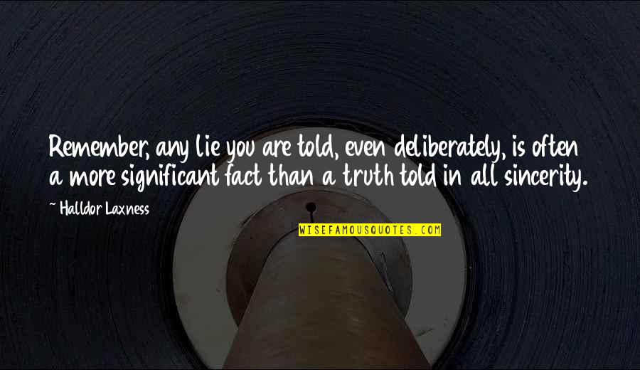 Good Latin Quote Quotes By Halldor Laxness: Remember, any lie you are told, even deliberately,