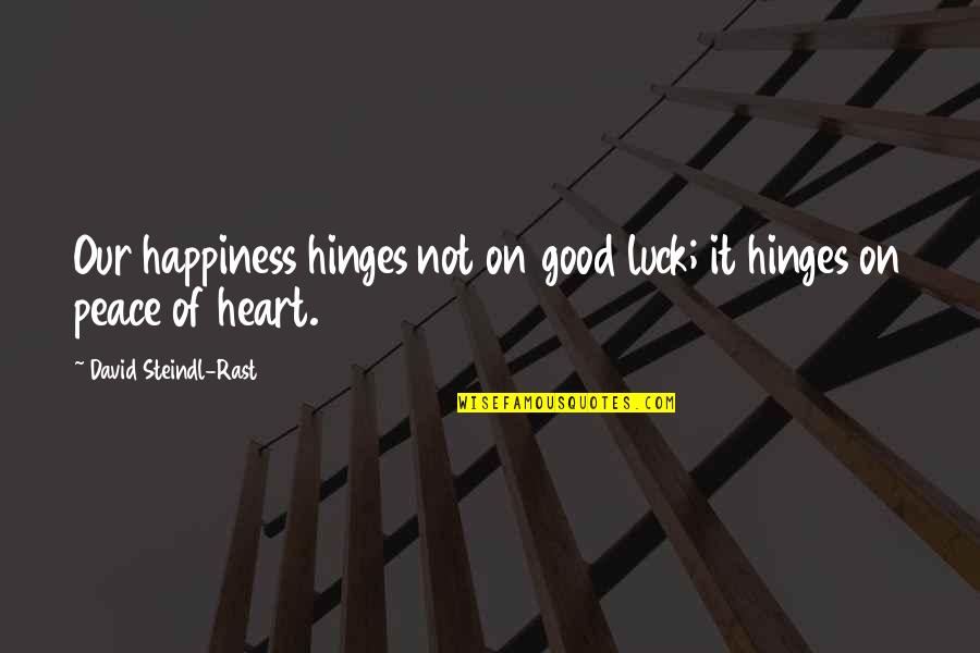 Good Luck And Happiness Quotes By David Steindl-Rast: Our happiness hinges not on good luck; it Good Luck And Happiness Quotes By David Steindl-Rast: Our happiness hinges not on good luck; it