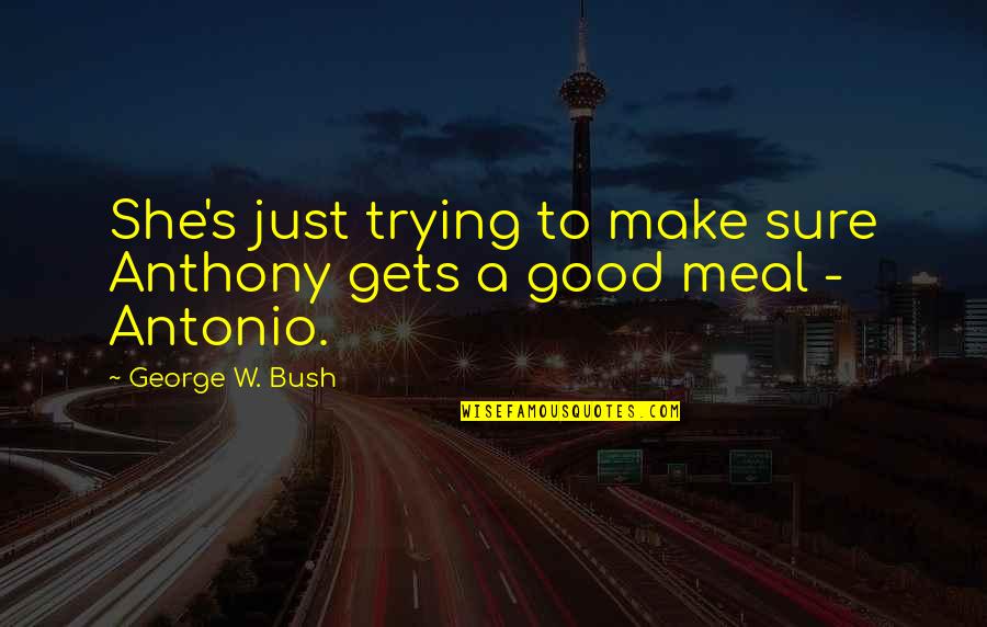 Good Meal Quotes By George W. Bush: She's just trying to make sure Anthony gets