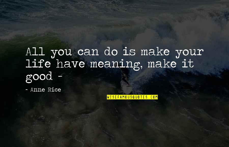 Good Meaning Of Life Quotes By Anne Rice: All you can do is make your life