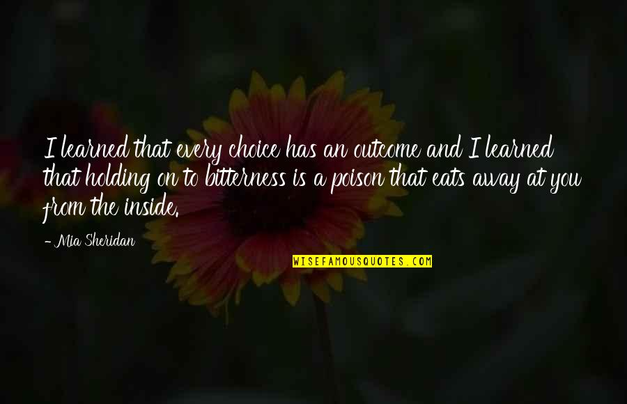 Good News From God Quotes By Mia Sheridan: I learned that every choice has an outcome Good News From God Quotes By Mia Sheridan: I learned that every choice has an outcome