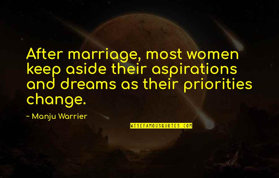 Good Night Long Quotes By Manju Warrier: After marriage, most women keep aside their aspirations Good Night Long Quotes By Manju Warrier: After marriage, most women keep aside their aspirations