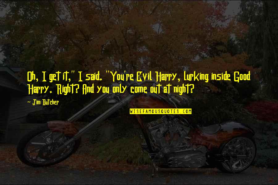 Good Night Quotes By Jim Butcher: Oh, I get it," I said. "You're Evil