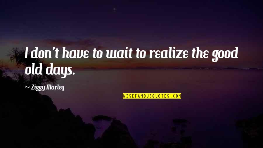 Good Old Days Quotes By Ziggy Marley: I don't have to wait to realize the