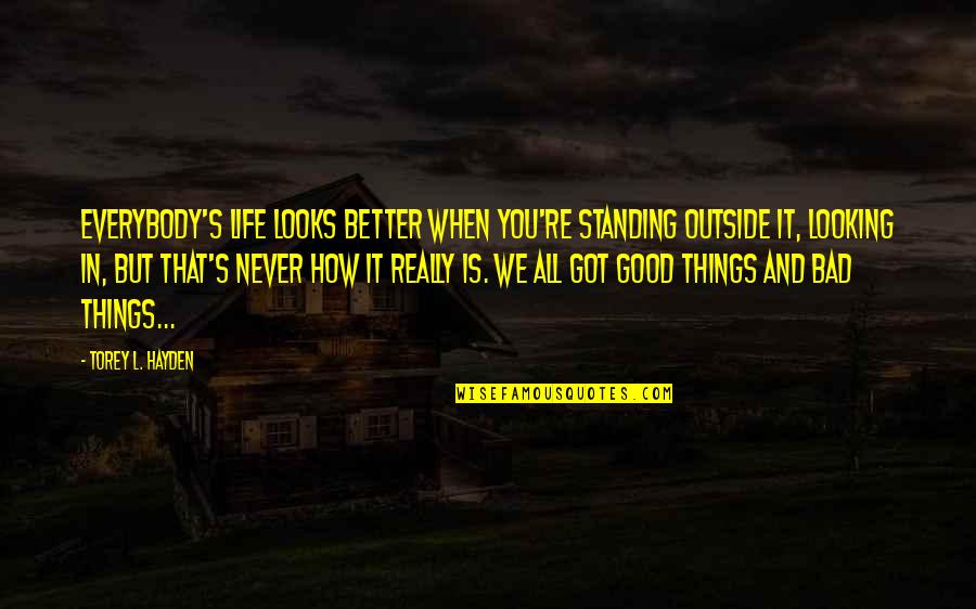 Good Outside Quotes By Torey L. Hayden: Everybody's life looks better when you're standing outside
