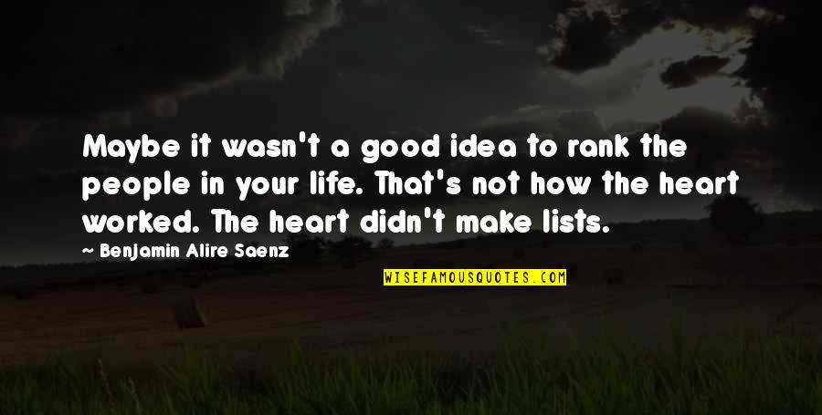 Good People In Your Life Quotes By Benjamin Alire Saenz: Maybe it wasn't a good idea to rank