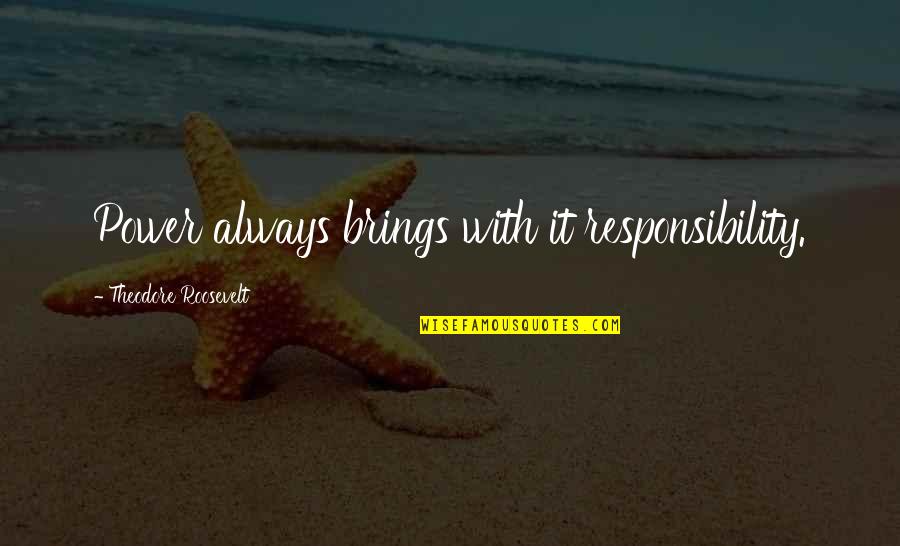 Good Power Quotes By Theodore Roosevelt: Power always brings with it responsibility.