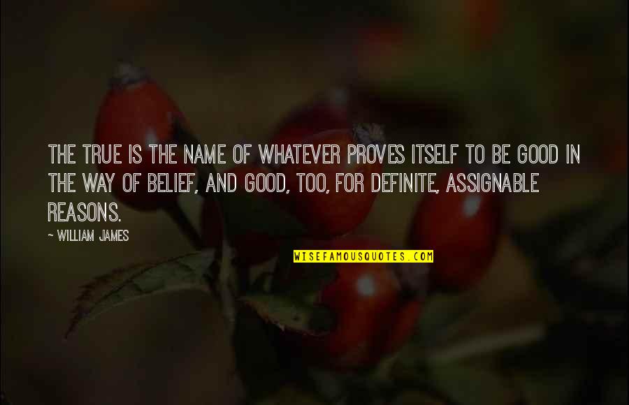Good Reasons Quotes By William James: The true is the name of whatever proves Good Reasons Quotes By William James: The true is the name of whatever proves