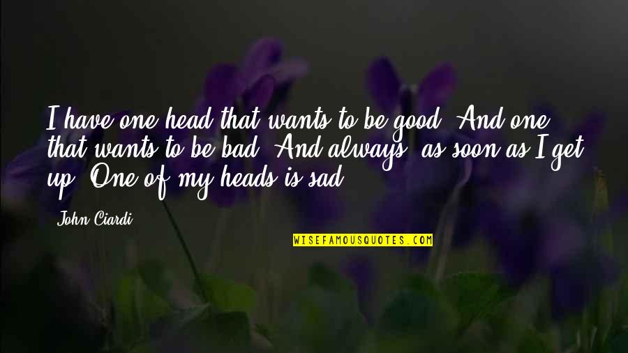 Good Sad Quotes By John Ciardi: I have one head that wants to be Good Sad Quotes By John Ciardi: I have one head that wants to be