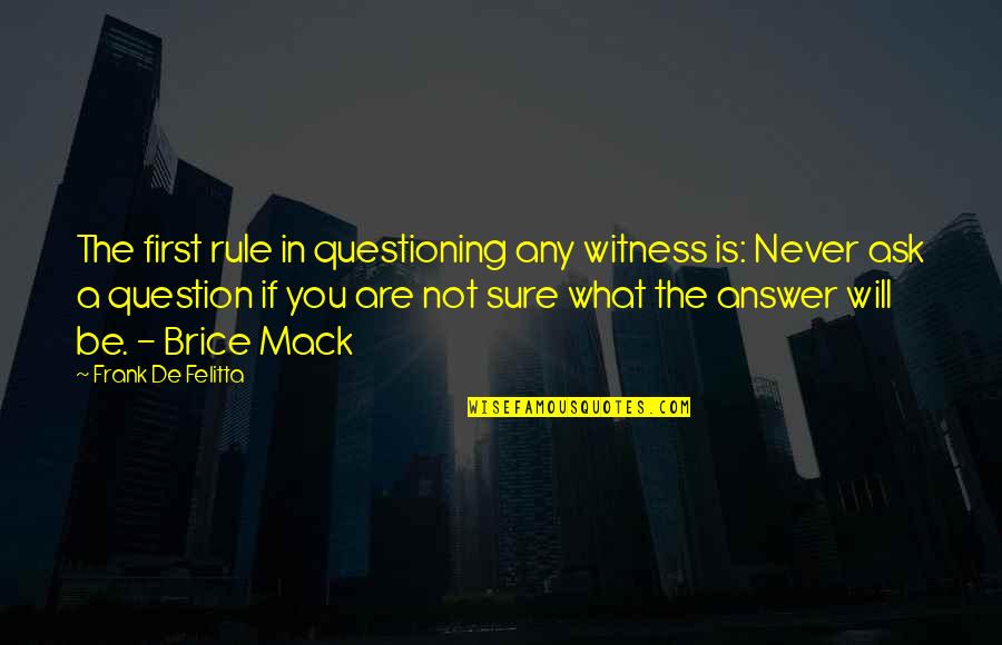 Good Sardonic Quotes By Frank De Felitta: The first rule in questioning any witness is: