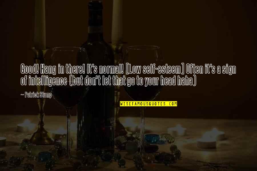 Good Self Esteem Quotes By Patrick Stump: Good! Hang in there! It's normal! [Low self-esteem]