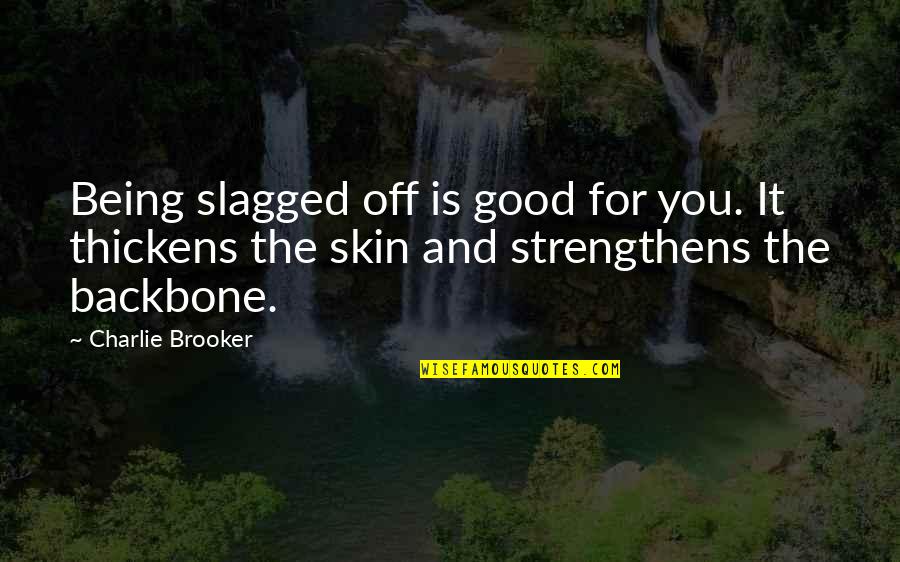 Good Skin Quotes By Charlie Brooker: Being slagged off is good for you. It