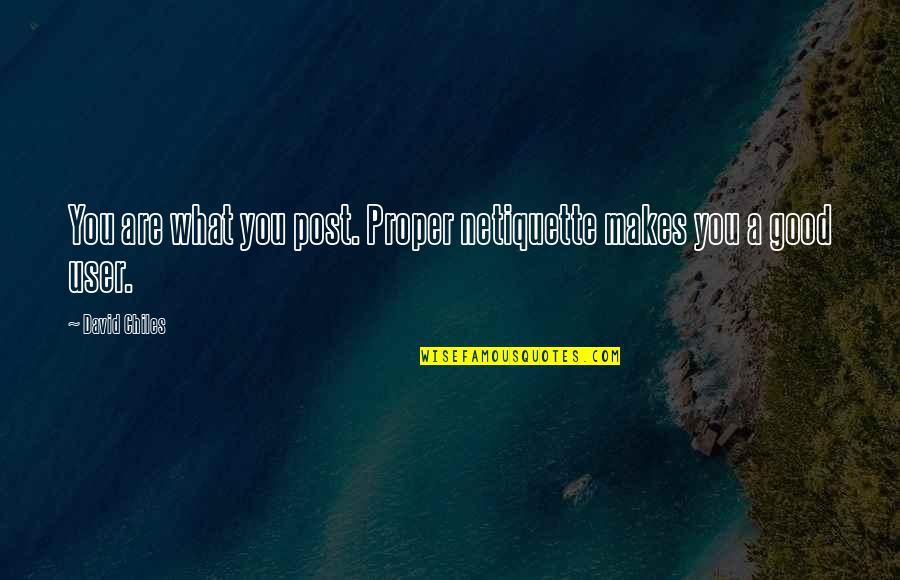Good Social Media Quotes By David Chiles: You are what you post. Proper netiquette makes