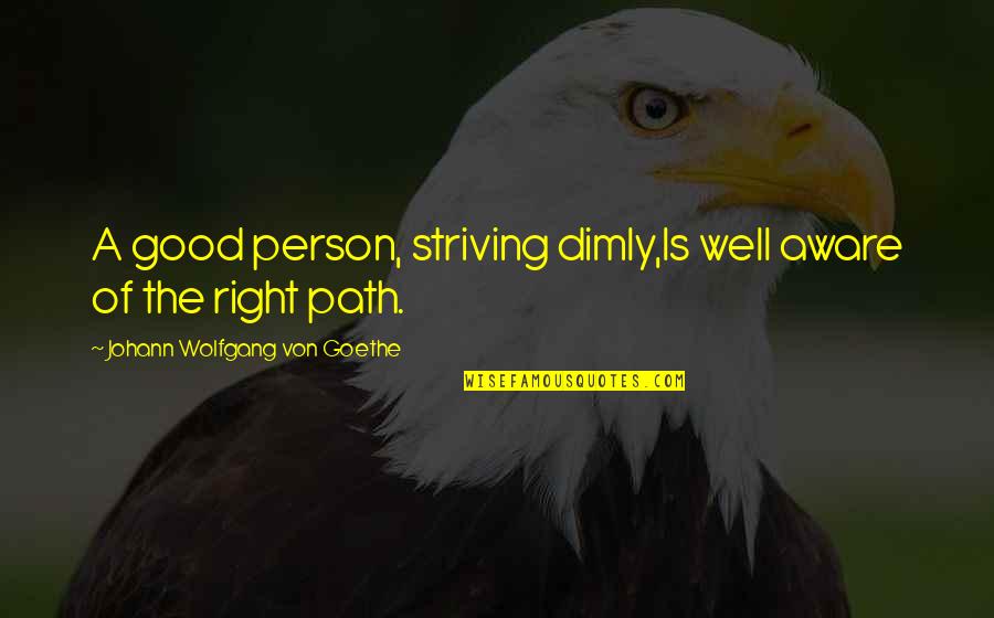 Good Strive Quotes By Johann Wolfgang Von Goethe: A good person, striving dimly,Is well aware of