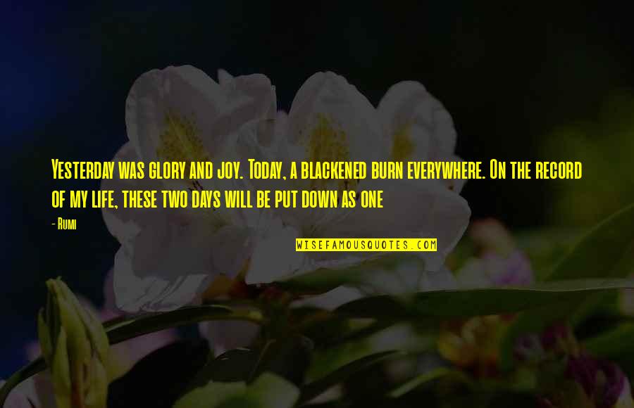 Good Vibes Gym Quotes By Rumi: Yesterday was glory and joy. Today, a blackened