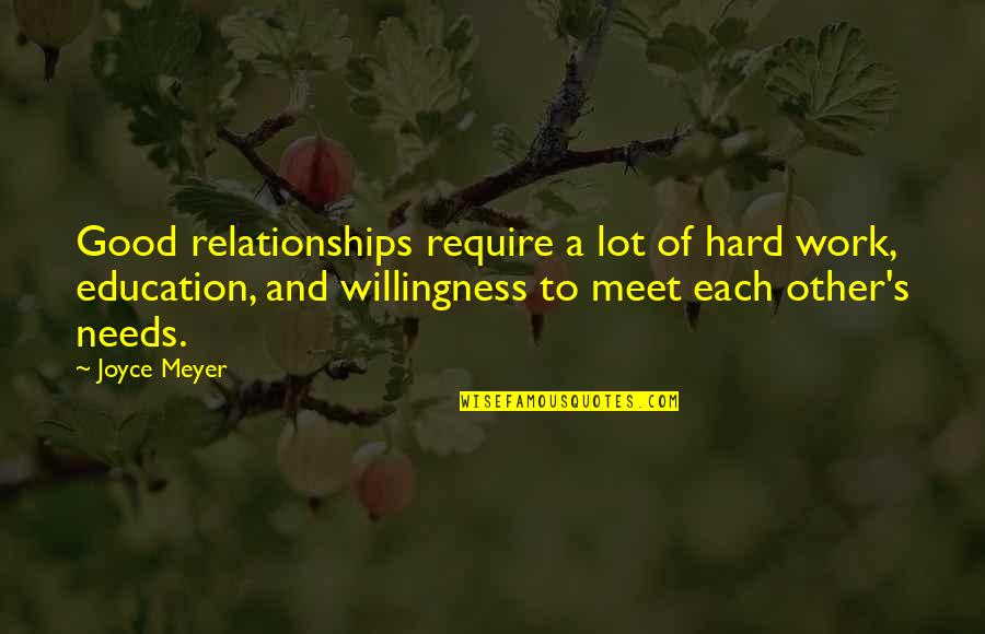 Good Work Relationships Quotes By Joyce Meyer: Good relationships require a lot of hard work,