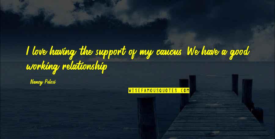 Good Working Relationship Quotes By Nancy Pelosi: I love having the support of my caucus.