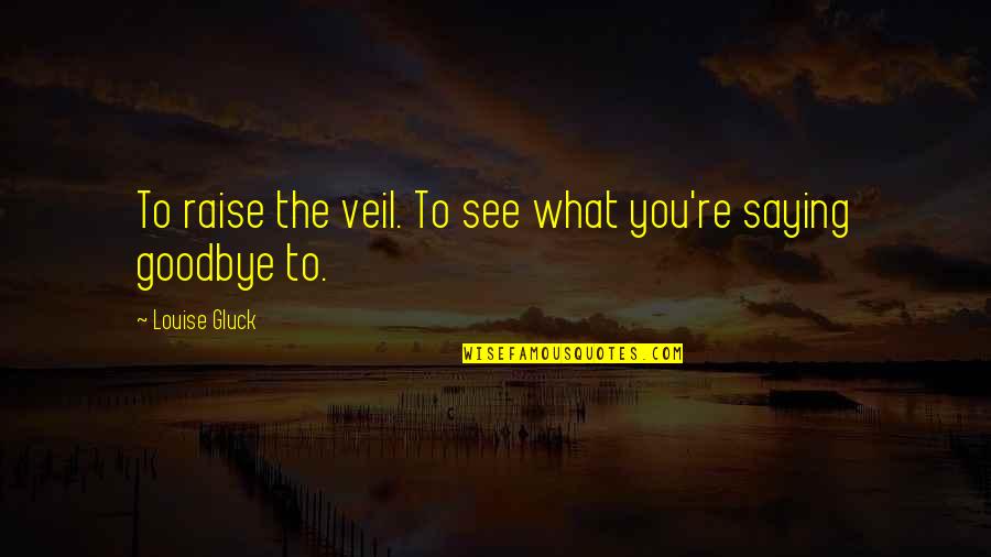 Goodbye I'll See You Soon Quotes By Louise Gluck: To raise the veil. To see what you're