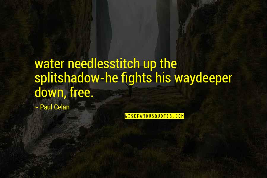 Goodbye Thank You Work Quotes By Paul Celan: water needlesstitch up the splitshadow-he fights his waydeeper