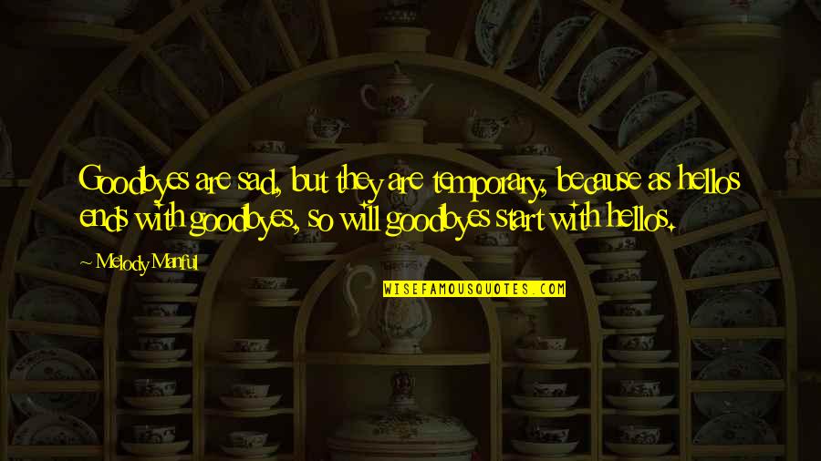 Goodbyes For Now Quotes By Melody Manful: Goodbyes are sad, but they are temporary, because Goodbyes For Now Quotes By Melody Manful: Goodbyes are sad, but they are temporary, because