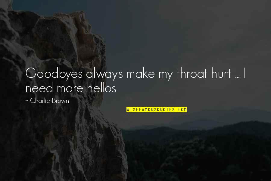 Goodbyes That Hurt Quotes By Charlie Brown: Goodbyes always make my throat hurt ... I