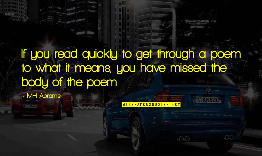 Goodnewness Quotes By M.H. Abrams: If you read quickly to get through a