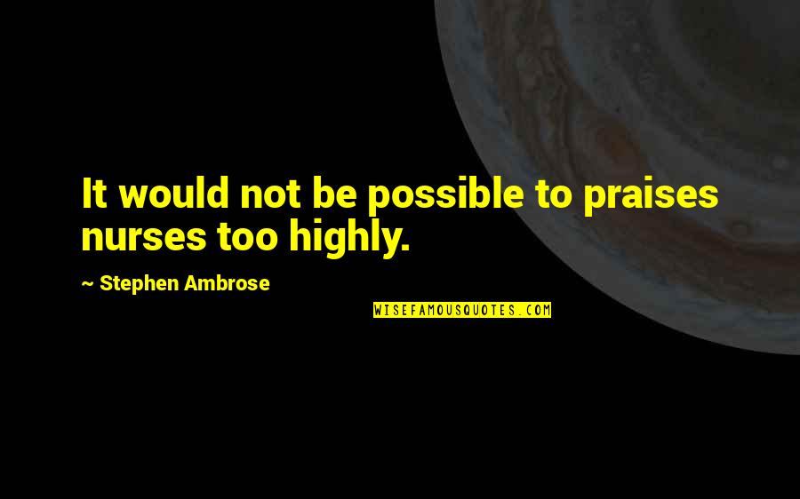 Gooses Or Geese Quotes By Stephen Ambrose: It would not be possible to praises nurses