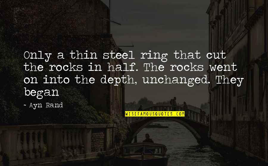 Goothy Quotes By Ayn Rand: Only a thin steel ring that cut the