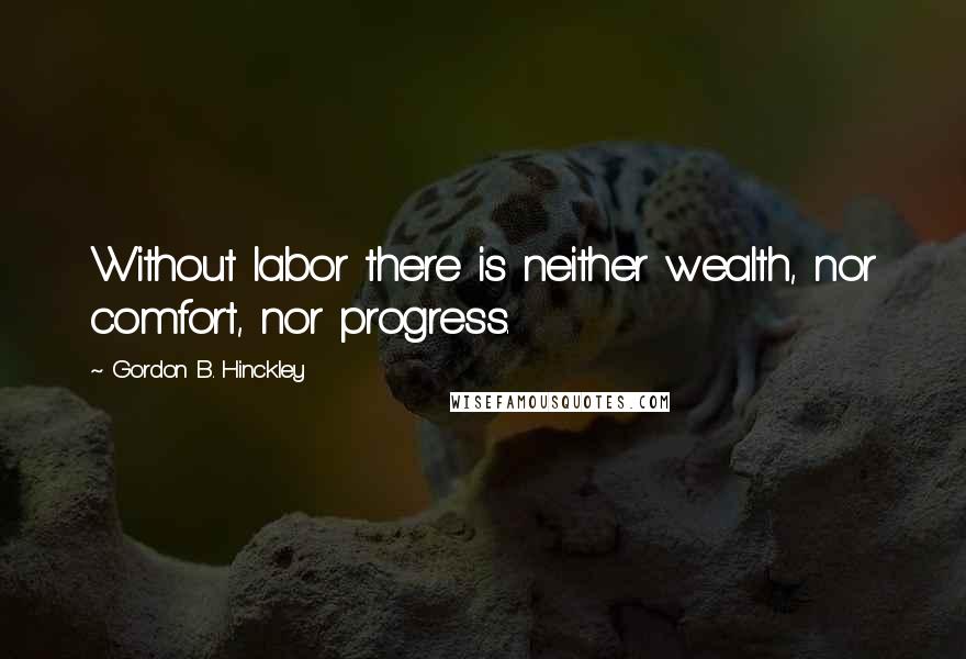 Gordon B. Hinckley quotes: Without labor there is neither wealth, nor comfort, nor progress.