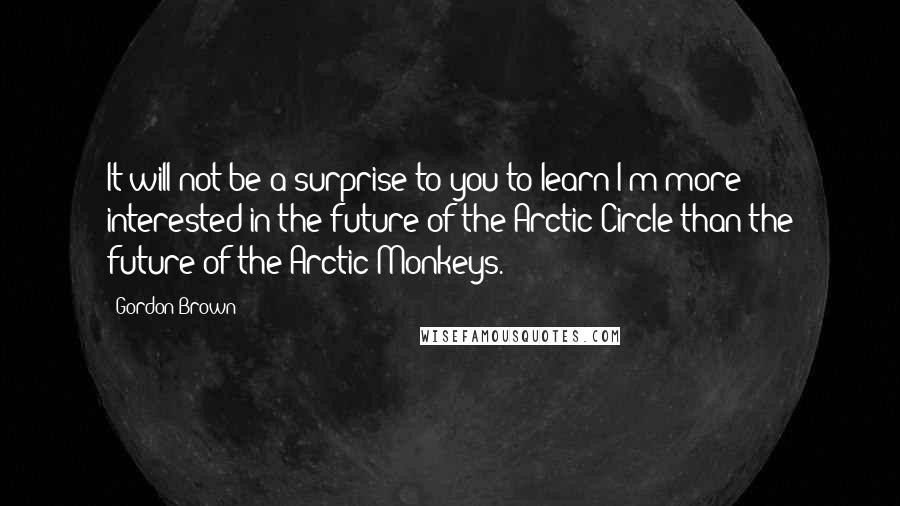 Gordon Brown quotes: It will not be a surprise to you to learn I'm more interested in the future of the Arctic Circle than the future of the Arctic Monkeys.