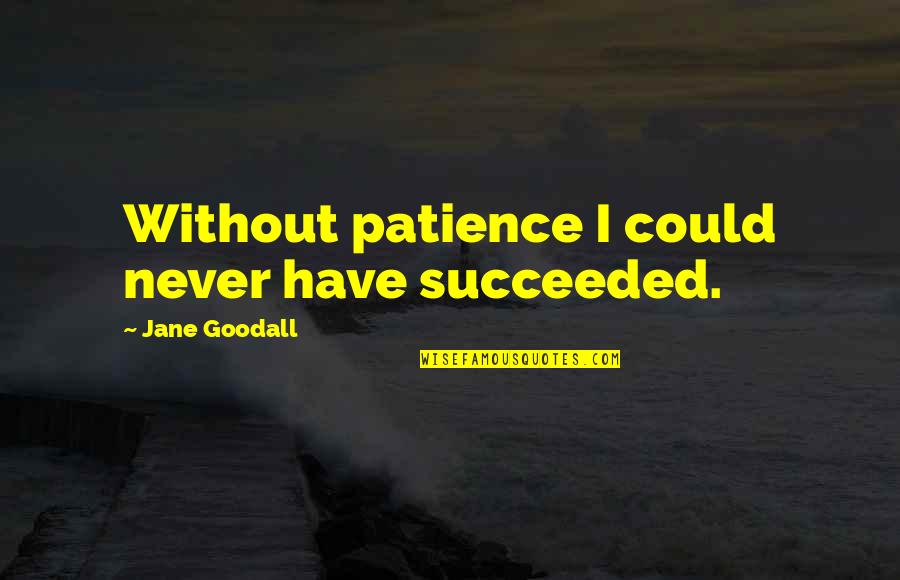 Gorn Quotes By Jane Goodall: Without patience I could never have succeeded. Gorn Quotes By Jane Goodall: Without patience I could never have succeeded.