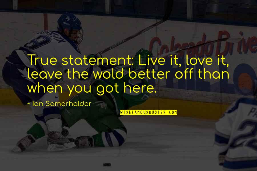 Got My True Love Quotes By Ian Somerhalder: True statement: Live it, love it, leave the