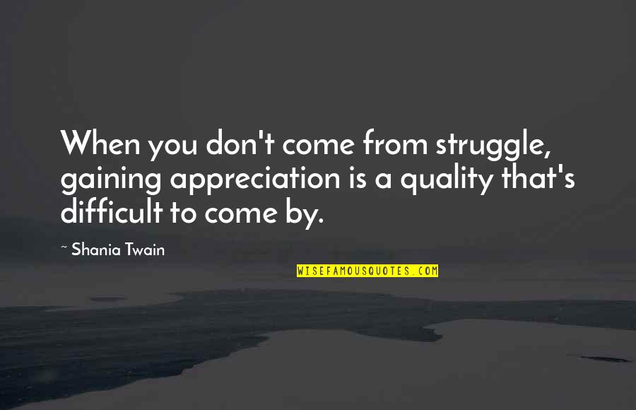 Got No Time For Haters Quotes By Shania Twain: When you don't come from struggle, gaining appreciation