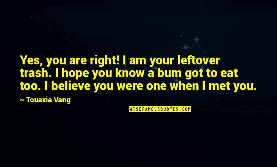 Got To Believe Quotes By Touaxia Vang: Yes, you are right! I am your leftover
