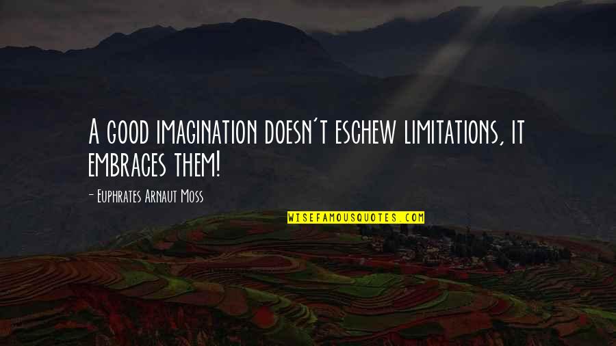 Gotta Find You Quotes By Euphrates Arnaut Moss: A good imagination doesn't eschew limitations, it embraces Gotta Find You Quotes By Euphrates Arnaut Moss: A good imagination doesn't eschew limitations, it embraces