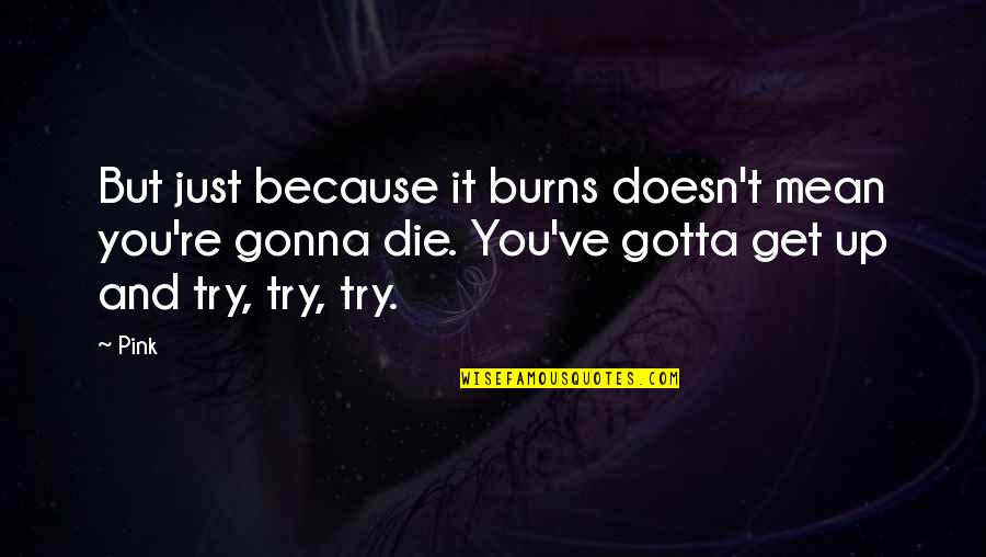 Gotta Try Quotes By Pink: But just because it burns doesn't mean you're Gotta Try Quotes By Pink: But just because it burns doesn't mean you're