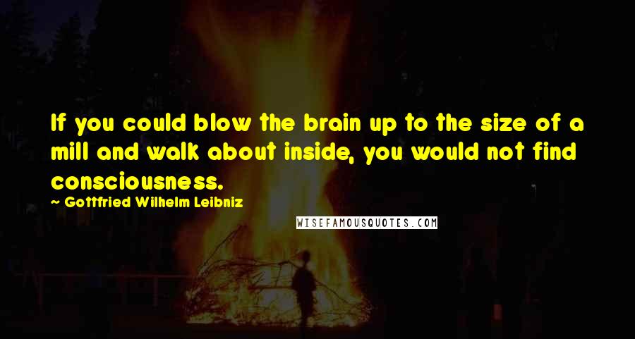 Gottfried Wilhelm Leibniz quotes: If you could blow the brain up to the size of a mill and walk about inside, you would not find consciousness.